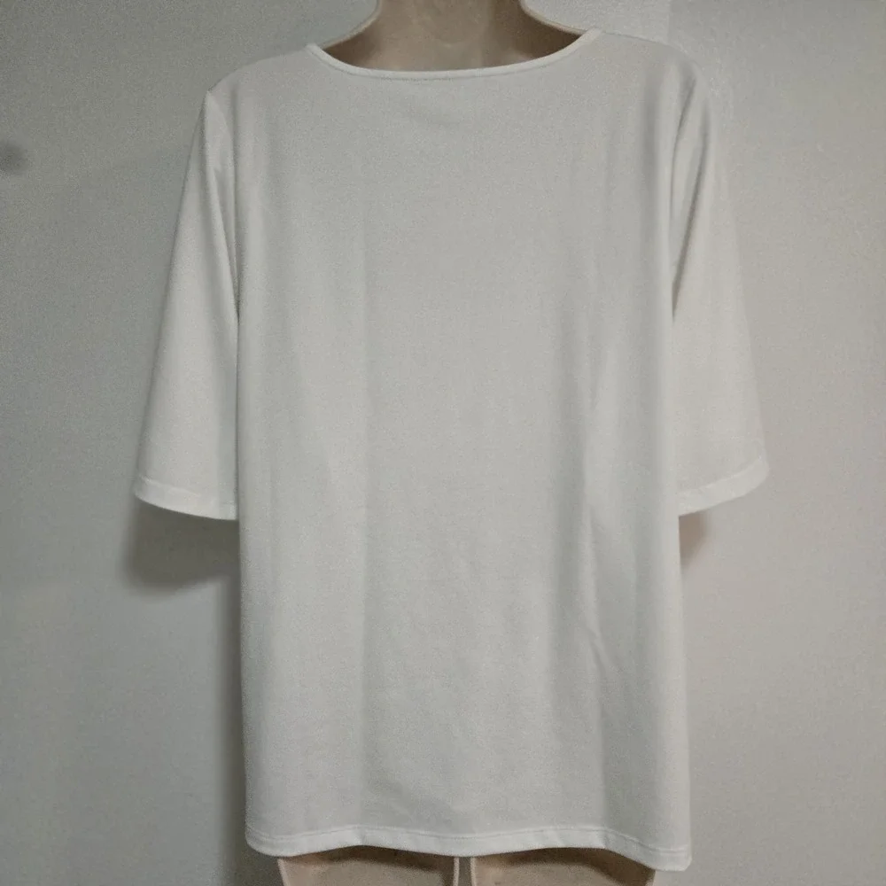 Susan Graver Sz S White Modern Essential Liquid Knit Top Round Neck Short Sleeve - Picture 3 of 5